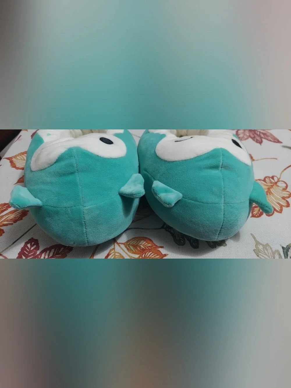 Squishmallows Kids Plush Penguin Slippers - Teal & White